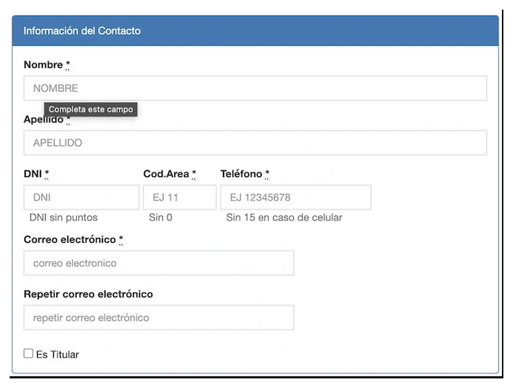 Paso 2 para sacar turno de la VTV en Punta Alta: información del contacto